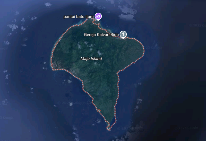 Tangkapan layar maps Pulau Mayau, Kecamatan Pulau Batang Dua, Kota Ternate.
