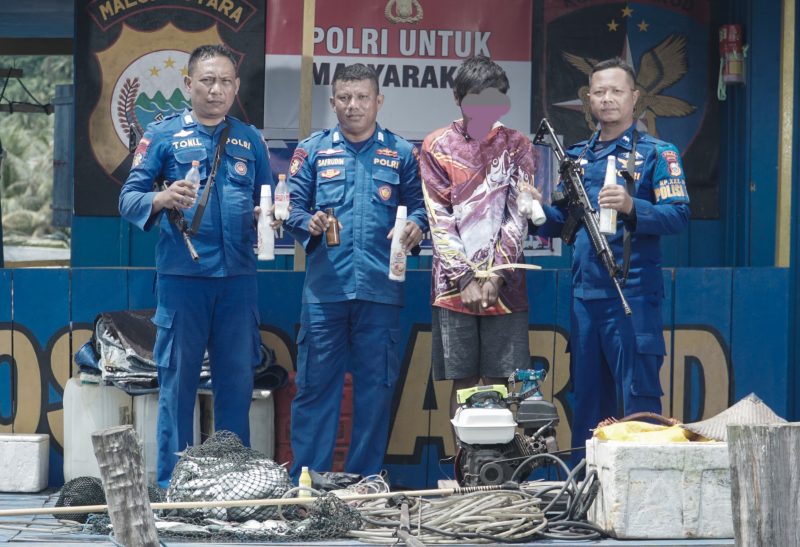 Polairud Polda Malut amankan satu tersangka pengeboman ikan.(foto/istimewa)