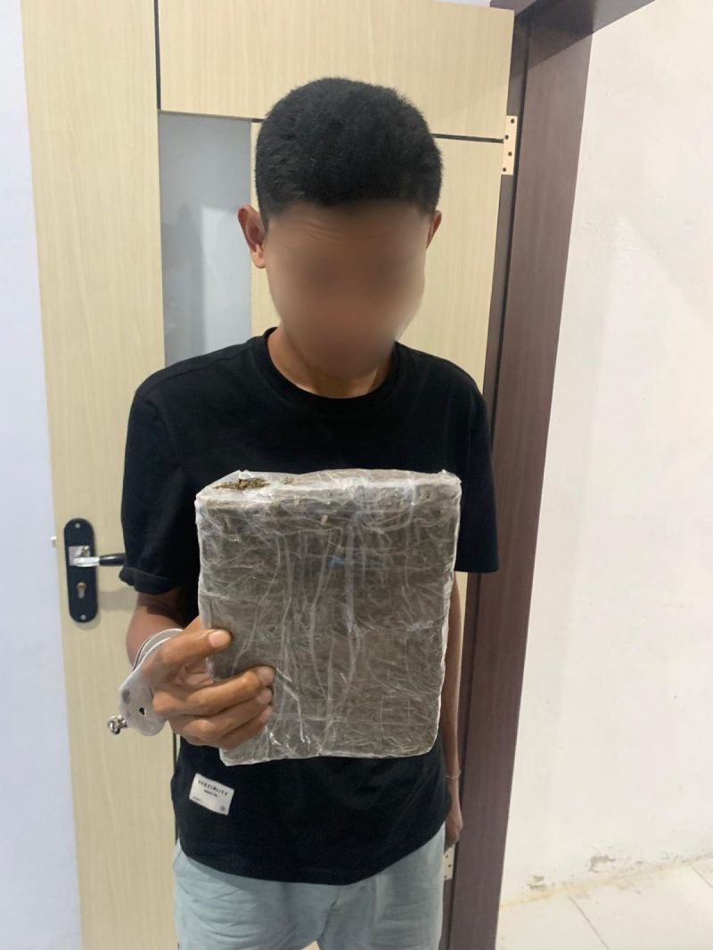 Terduga pelaku ketika diamankan Satresnarkoba Polres Termate.(foto/humas)