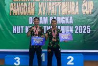 Anggota Brimob Polda Malut, Briptu Syahputra, raih juara III kejuaraan bulu tangkis Pangdam XV/Pattimura Cup.(istimewa)