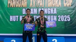 Anggota Brimob Polda Malut, Briptu Syahputra, raih juara III kejuaraan bulu tangkis Pangdam XV/Pattimura Cup.(istimewa)